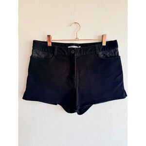 T by Alexander Wang Kid Glove Leather Trim Denim Shorts in Black size 28